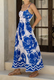 Cynthia Blue Floral Ruched Detail Maxi Dress