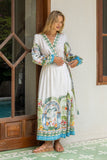 Ciela Green Tropical Long Sleeve Wrap Maxi Dress