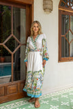 Ciela Green Tropical Long Sleeve Wrap Maxi Dress