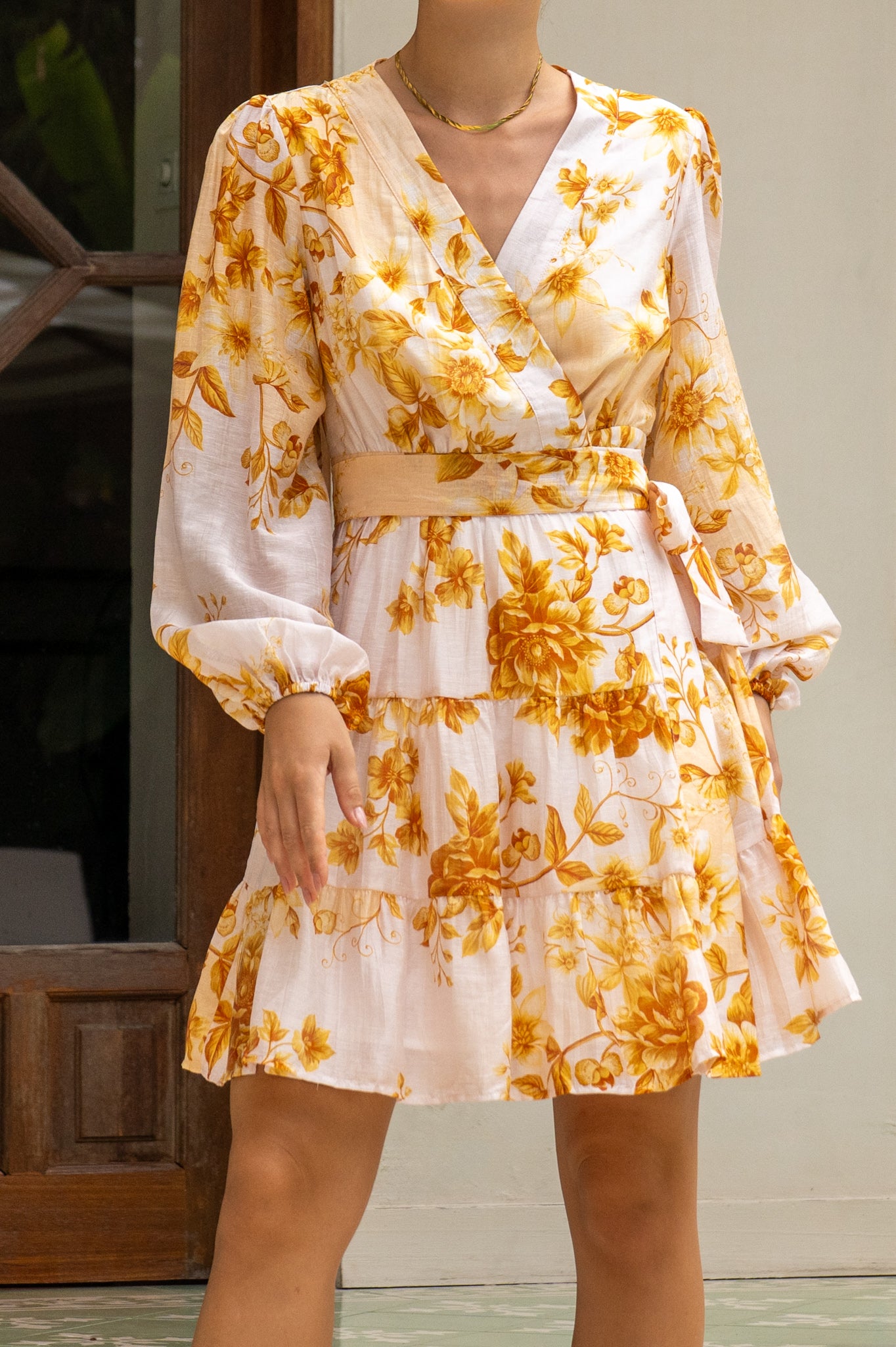 mini yellow summer dress Cinched A-Line Featuring a fit Sundream Mini Dress Yellow/Cream /