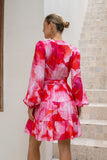 Chrisella Pink Floral Wrap Mini Dress