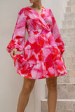 Chrisella Pink Floral Wrap Mini Dress