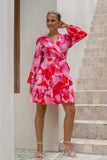 Chrisella Pink Floral Wrap Mini Dress
