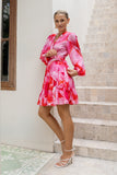 Chrisella Pink Floral Wrap Mini Dress
