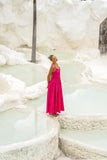 Seline Hot Pink Ruched Detail Maxi Dress
