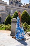 Aiselle Blue Floral Ruched Detail Maxi Dress