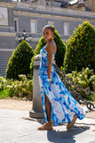 Aiselle Blue Floral Ruched Detail Maxi Dress