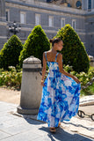 Aiselle Blue Floral Ruched Detail Maxi Dress