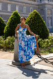 Aiselle Blue Floral Ruched Detail Maxi Dress