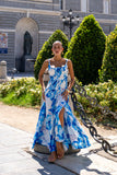 Aiselle Blue Floral Ruched Detail Maxi Dress