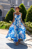Aiselle Blue Floral Ruched Detail Maxi Dress