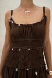 Zeni Brown White Polka Dot Ruched Detail Maxi Dress