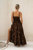 Zeni Brown White Polka Dot Ruched Detail Maxi Dress
