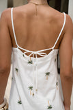 Little Palms Embroidered Green Tropical Mini Dress