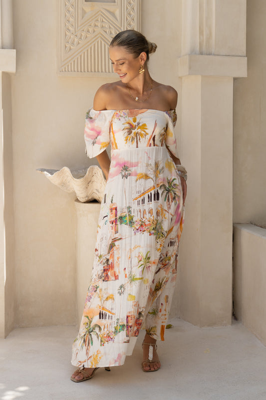 Isola Multicolour Tropical Flared Sleeve Maxi Dress