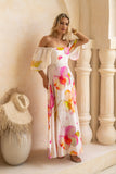 Jacinta Pink Floral Flared Sleeve Maxi Dress