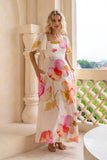 Jacinta Pink Floral Flared Sleeve Maxi Dress