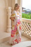 Jacinta Pink Floral Flared Sleeve Maxi Dress