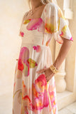 Jacinta Pink Floral Flared Sleeve Maxi Dress