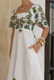 Sabina Green Tropical Flared Sleeve Maxi Dress