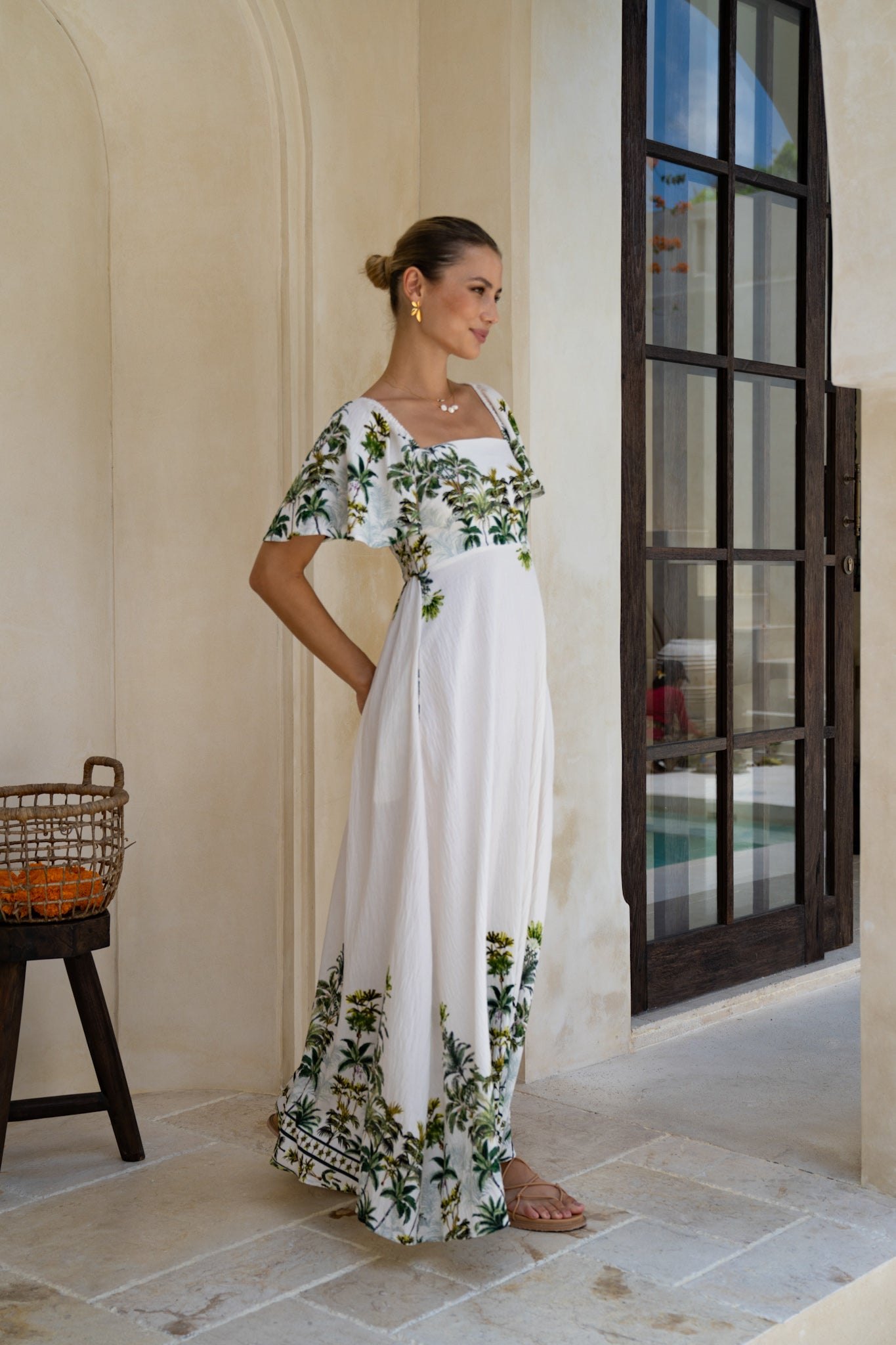 tropical maxi dress with sleeves Tropical Nights Print Wrap Maxi Dress - Pink