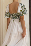 Sabina Green Tropical Flared Sleeve Maxi Dress