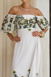 Sabina Green Tropical Flared Sleeve Maxi Dress
