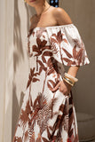 Kailah Brown Tropical Flared Sleeve Maxi Dress
