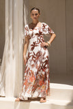 Kailah Brown Tropical Flared Sleeve Maxi Dress