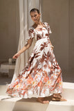 Kailah Brown Tropical Flared Sleeve Maxi Dress