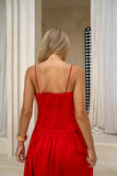 Scarlett Red Pleated Detail Maxi Dress
