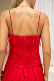 Scarlett Red Pleated Detail Maxi Dress