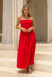 Scarlett Red Pleated Detail Maxi Dress