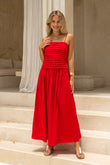 Scarlett Red Pleated Detail Maxi Dress