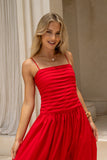 Scarlett Red Pleated Detail Maxi Dress