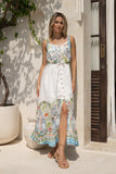Ciela Green Tropical Lace Trim Button Maxi Dress