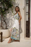 Ciela Green Tropical Lace Trim Button Maxi Dress