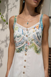 Ciela Green Tropical Lace Trim Button Maxi Dress