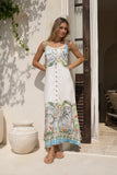 Ciela Green Tropical Lace Trim Button Maxi Dress