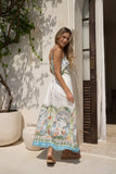 Ciela Green Tropical Lace Trim Button Maxi Dress