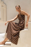 Zaya Brown White Polka Dot Maxi Dress