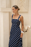 Cindy Navy Blue White Polka Dot Maxi Dress