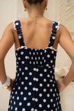 Cindy Navy Blue White Polka Dot Maxi Dress