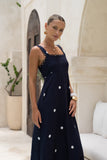 Lina Navy Blue White Polka Dot Maxi Dress