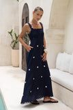 Lina Navy Blue White Polka Dot Maxi Dress