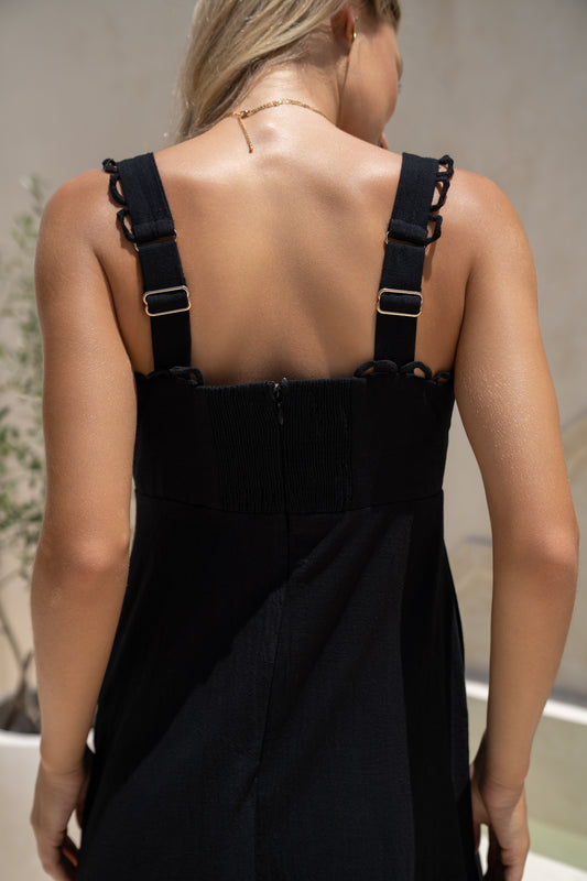 Mirae Black Scallop Trim Maxi Dress
