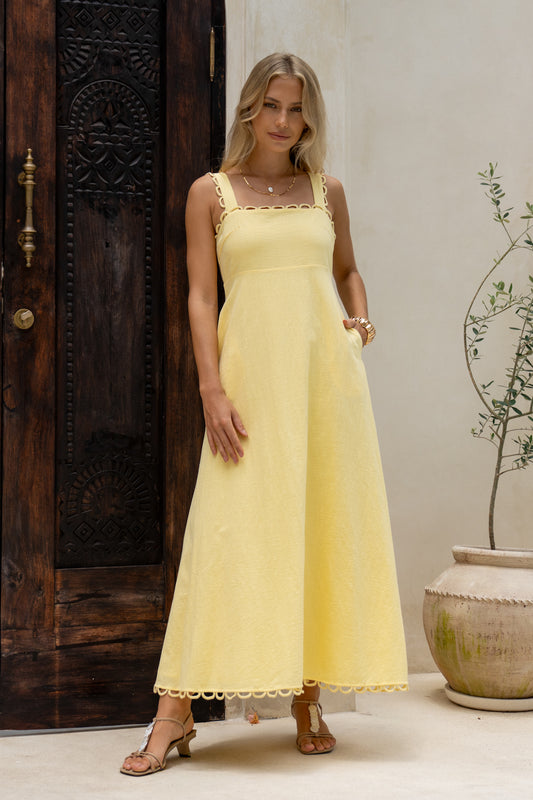 Mirae Yellow Scallop Trim Maxi Dress
