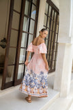 Marzella Pink Tropical Puff Sleeve Maxi Dress