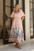 Marzella Pink Tropical Puff Sleeve Maxi Dress