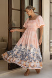 Marzella Pink Tropical Puff Sleeve Maxi Dress